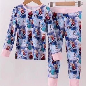 Frozen Themed Kids Bamboo Pajamas - Blue and Pink